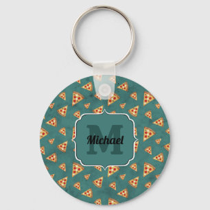 Coole Pizzateile Vintage Türkis Muster Monogramm Schlüsselanhänger