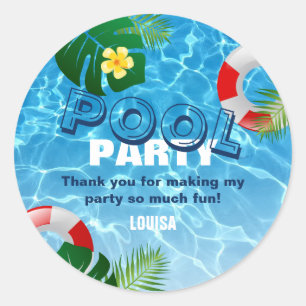 Coole Pool Party Danke Geburtstag Runder Aufkleber