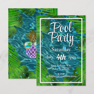Coole Poolparty Palmenblätter  Einladung