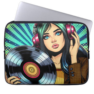 Coole Pop-Art-Comicstil-Girl mit Vinyl-Album Laptopschutzhülle
