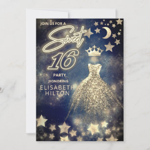 Coole Prinzessin Gold Sequins kleiden die Sterne d Einladung