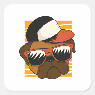Coole Pug-Sonnenbrille Kopf Design Quadratischer Aufkleber