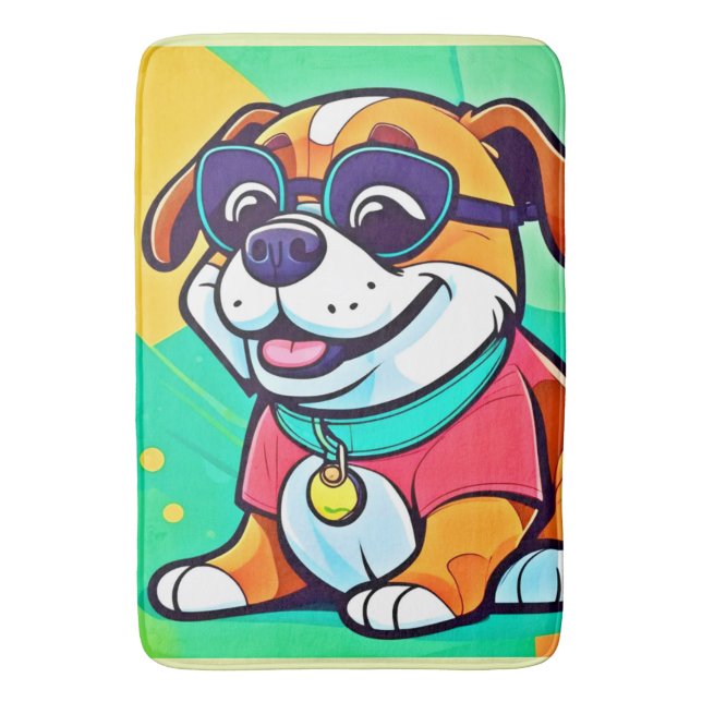 Coole Pup Cartoon Style Artwork Badematte (Vorderseite Vertikal)