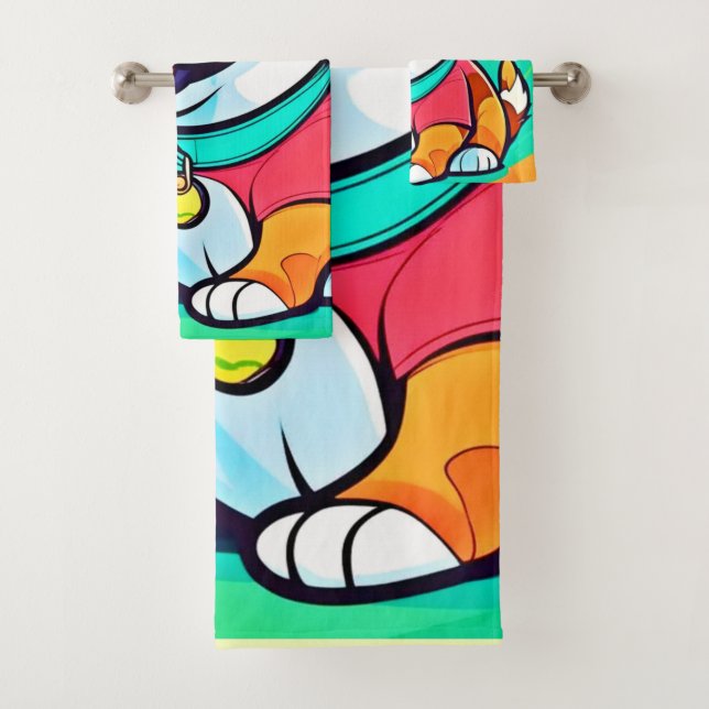 Coole Pup Cartoon Style Artwork Badhandtuch Set (Insitu)
