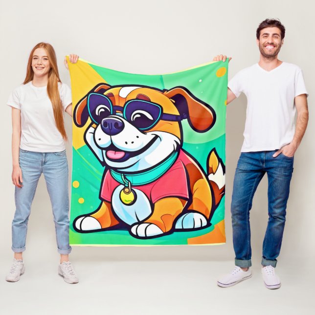 Coole Pup Cartoon Style Artwork Fleecedecke (Beispiel)