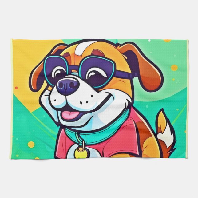 Coole Pup Cartoon Style Artwork Geschirrtuch (Horizontal)