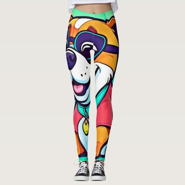 Coole Pup Cartoon Style Artwork Leggings (Vorderseite)