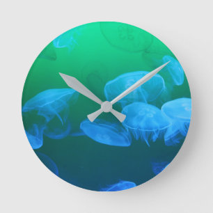 Coole Quallen Grün Blau Gradient Runde Wanduhr