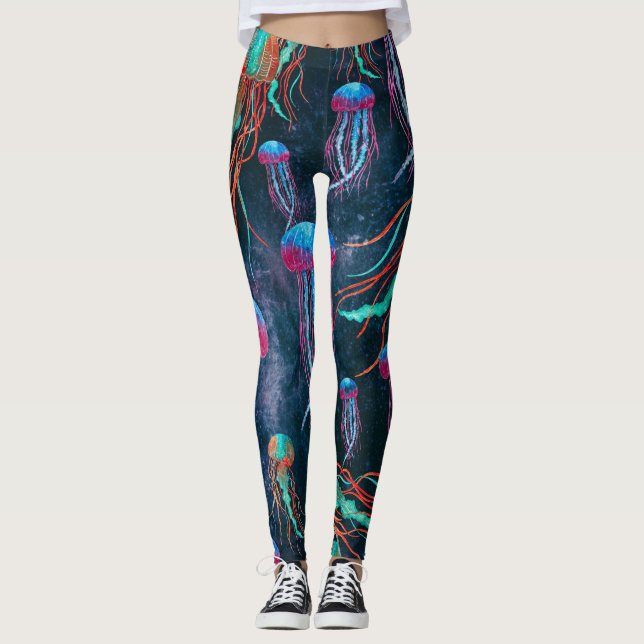 Coole Quallen im tiefen blauen Meer Leggings (Vorderseite)