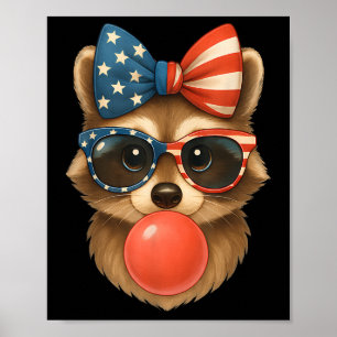 Coole Raccoon-Blase Gum Usa Flag Patriotic 4. Poster