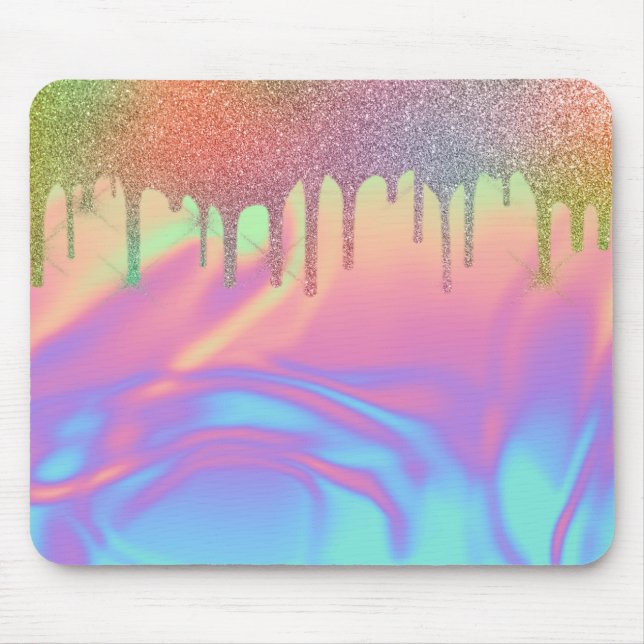 Coole Rainbow Glitzer Tropfens Ombre Holographic Mousepad (Vorne)