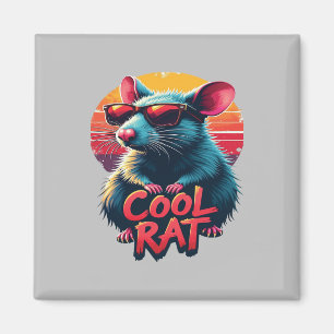 Coole Ratte mit Sonnenbrille Retro Sunset Design Magnet