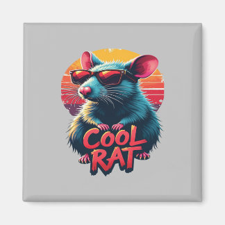 Coole Ratte mit Sonnenbrille Retro Sunset Design Magnet