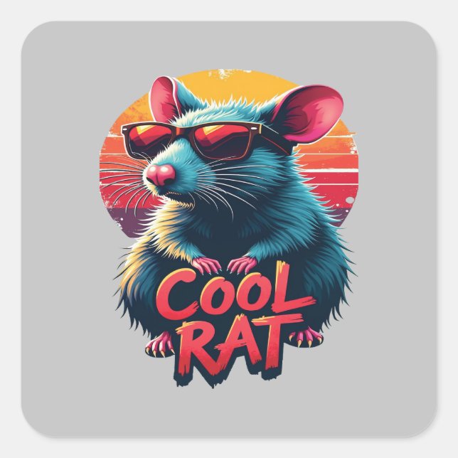 Coole Ratte mit Sonnenbrille Retro Sunset Design Quadratischer Aufkleber (Vorderseite)