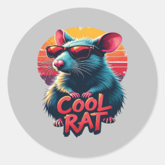 Coole Ratte mit Sonnenbrille Retro Sunset Design Runder Aufkleber