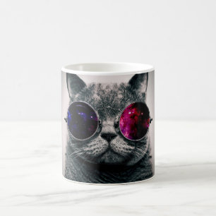 Coole Raum-Katze mit Teleskop-Glas-Milchstraße Tasse
