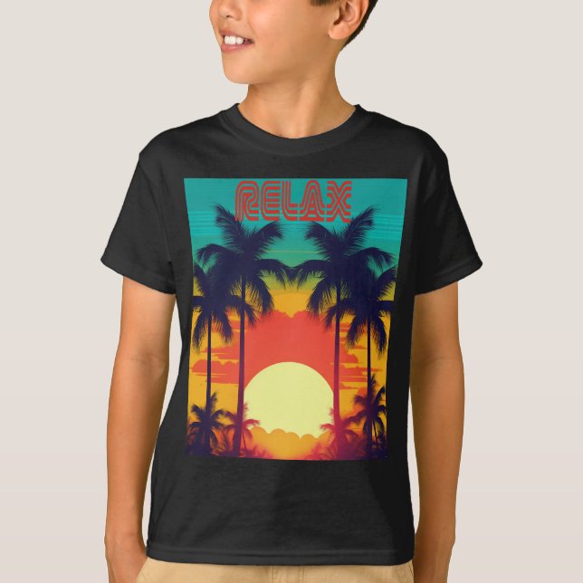 Coole "RELAX" Retro Tropical Sunset Kids T-Shirt (Vorderseite)