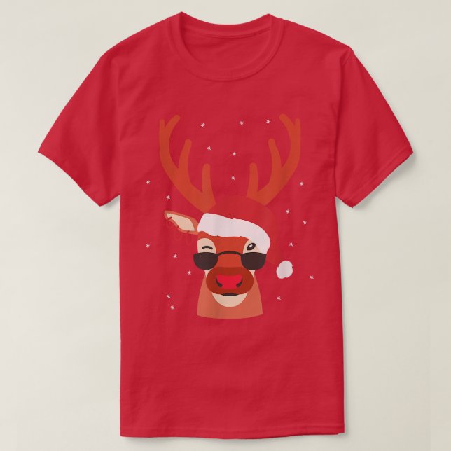 Coole Rentier-Sonnenbrille Santa Claus Hat Ohrring T-Shirt (Design vorne)