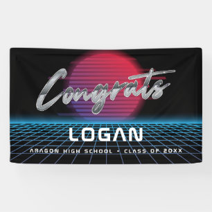 Coole Retro-80er-Synthwave-New-Wave-Abschlussfeier Banner