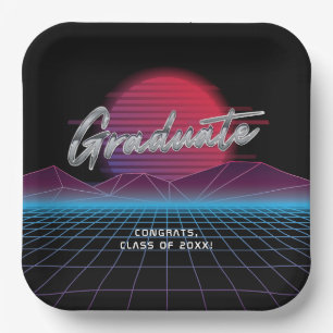 Coole Retro-80er-Synthwave-New-Wave-Abschlussfeier Pappteller