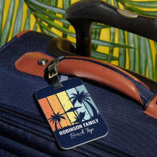 Coole Retro Beach Trip Custom Navy Blue Palm Bäume Gepäckanhänger