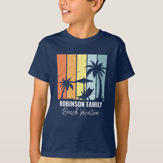 Coole Retro Beach Vacation Navy Blue Kids T-Shirt (Vorderseite)