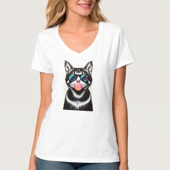 Coole Retro Cat - Bubblegum Pop Art Design T-Shirt (Vorderseite)