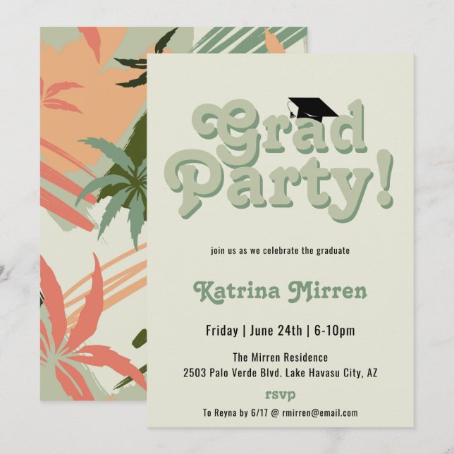 Coole Retro-Graduierungspartei Einladung (Vorne/Hinten)