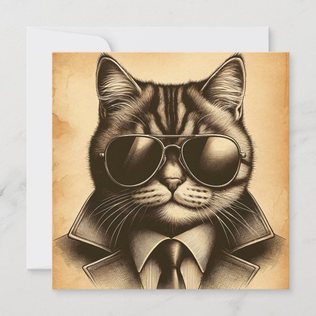 Coole Retro-Katze in Aviator-Sonnenbrille, Sepia-K (Vorderseite)