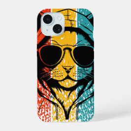 Coole Retro-Katze mit Sonnenbrille iPhone 15 Hülle