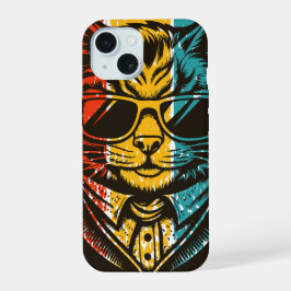 Coole Retro-Katze mit Sonnenbrille iPhone 15 Hülle