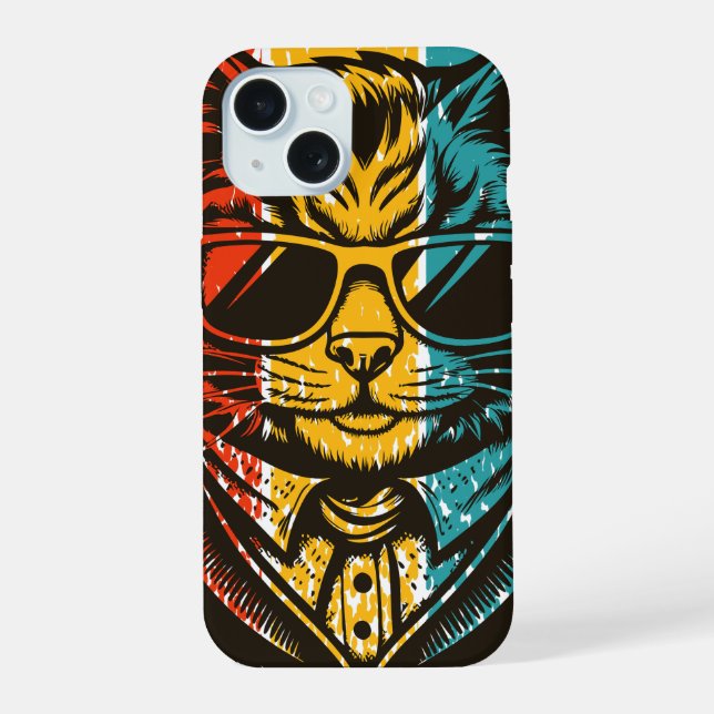 Coole Retro-Katze mit Sonnenbrille iPhone 15 Hülle (Rückseite)