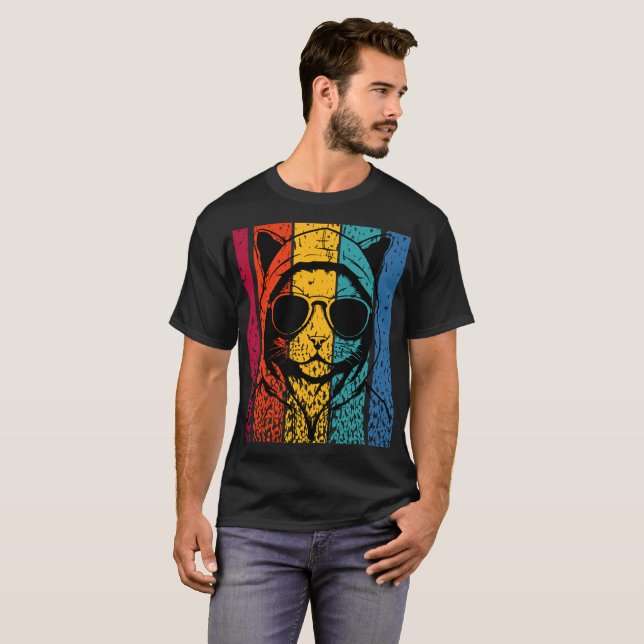 Coole Retro-Katze mit Sonnenbrille T-Shirt (Vorne ganz)