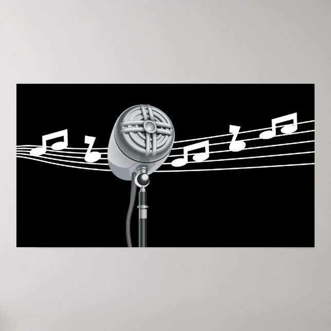 Coole Retro-Mic- und Musikszettel Schwarz Custom Poster (Vorne)
