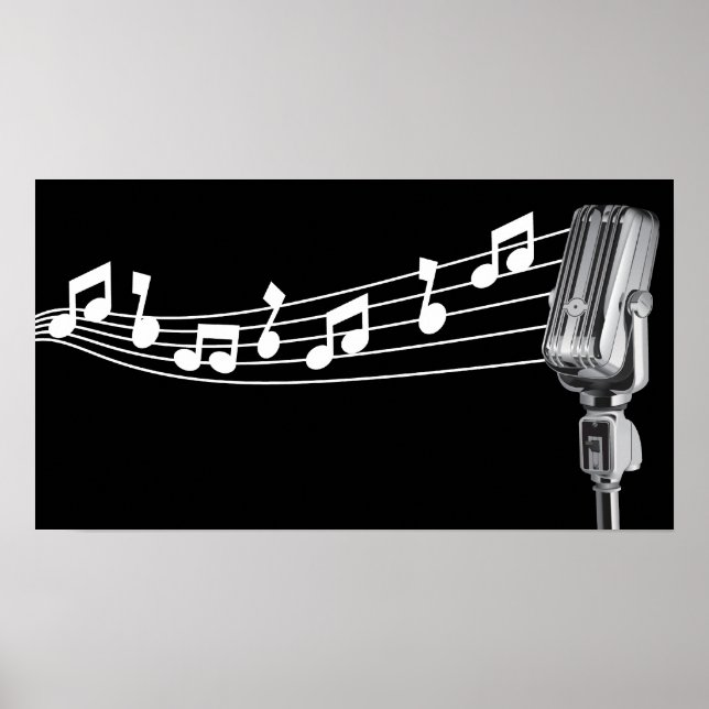 Coole Retro-Mic- und Musikszettel Schwarz Custom Poster (Vorne)