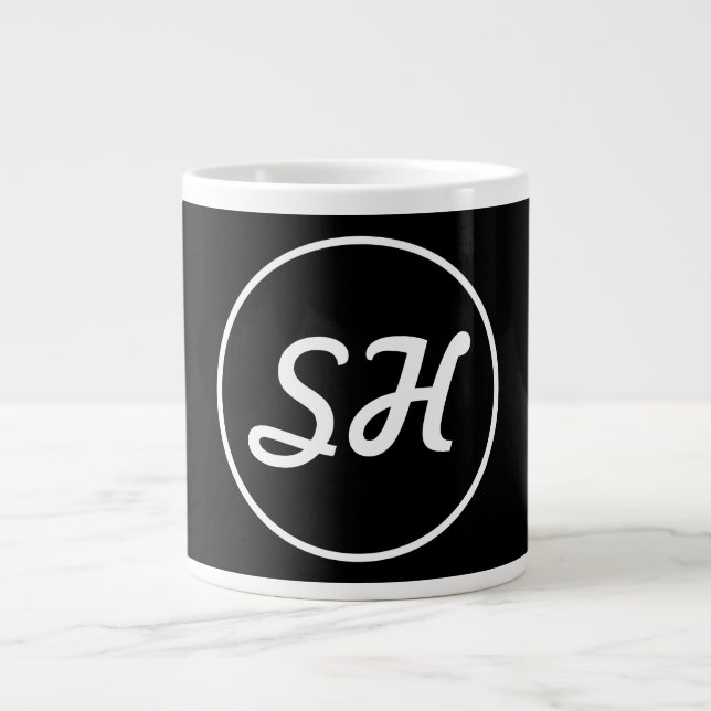 Coole Retro-Moderne Monogramm | Schwarz/Weiß Jumbo-Tasse (Vorderseite)