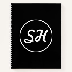 Coole Retro-Moderne Monogramm Schwarz/Weiß Notizbuch