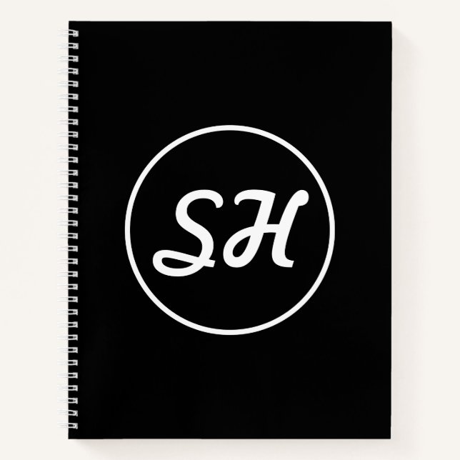 Coole Retro-Moderne Monogramm | Schwarz/Weiß Notizbuch (Vorderseite)