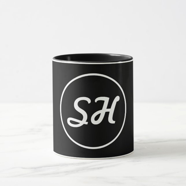 Coole Retro-Moderne Monogramm | Schwarz/Weiß Tasse (Zentrum)