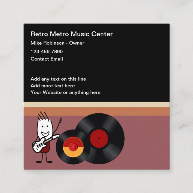 Coole Retro Music Vinyl Business Cards Quadratische Visitenkarte (Vorderseite)