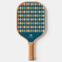 Coole Retro-Raute Diamanten Aquamarin Monogramm Pickleball Schläger