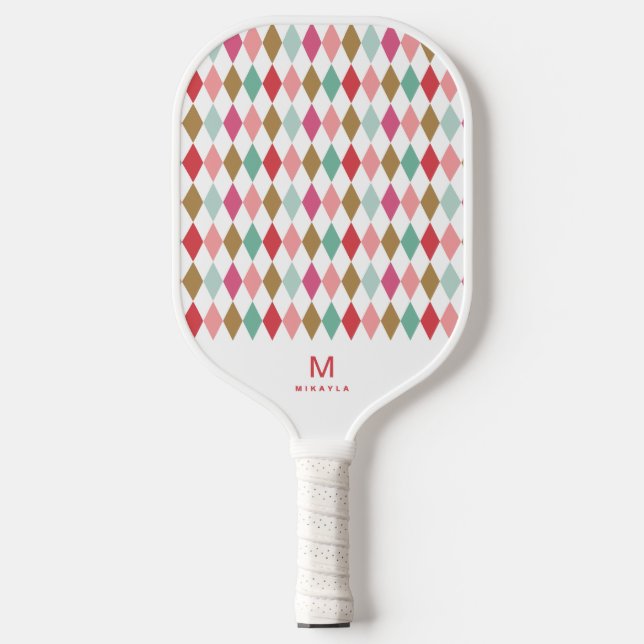 Coole Retro-Raute Diamanten Muster Monogram Pickle Pickleball Schläger (Vorderseite)