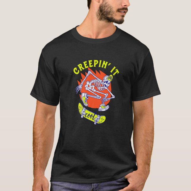 Coole Retro Skateboarding Skeletthalle T-Shirt (Vorderseite)