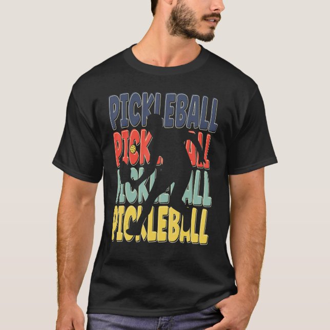 Coole Retro-Text-Silhouette Pickleball T-Shirt (Vorderseite)