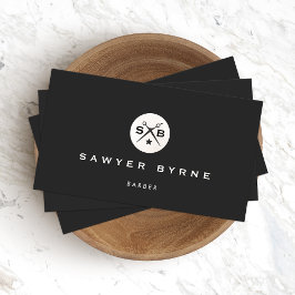 Coole Retro-Vintage Barber-Monogramm-Schere schwar Visitenkarte