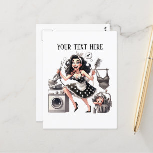 Coole Retro-Vintage Dame fügt Text hinzu Postkarte