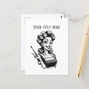 Coole Retro-Vintage Dame fügt Text hinzu Postkarte