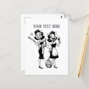 Coole Retro-Vintage Damen fügen Text hinzu Postkarte