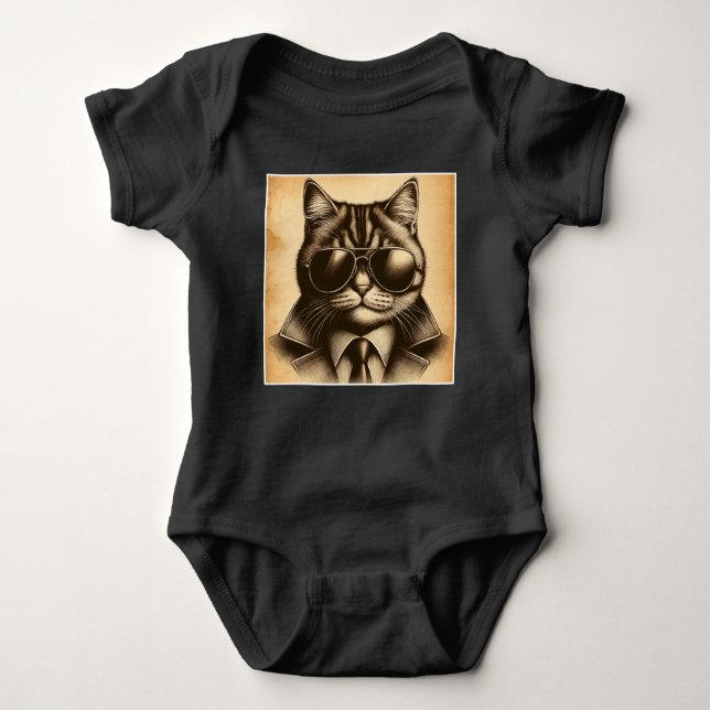 Coole Retrokatze in Aviator Sonnenbrille, Sepia Un Baby Strampler (Vorderseite)