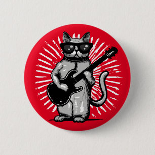 Coole Rock and Roll Cat Gitarre spielen Button